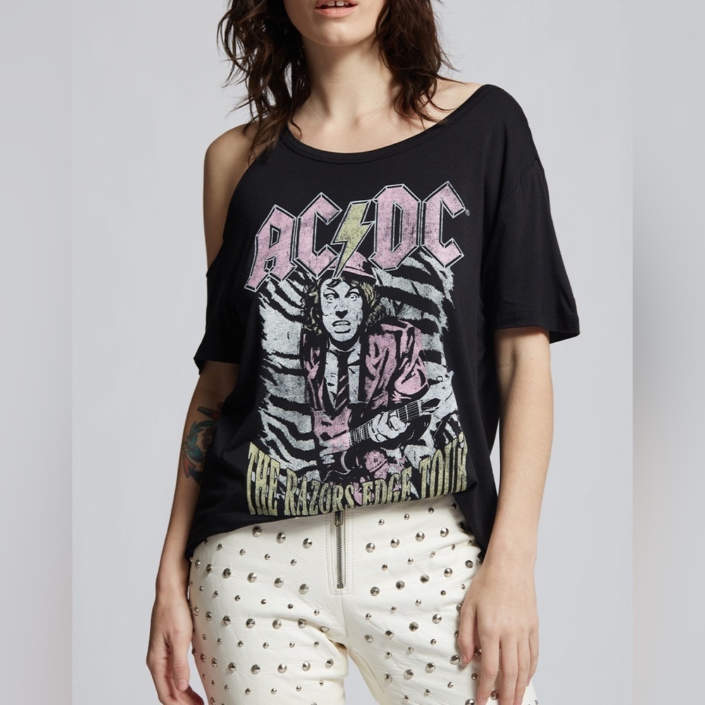 Recycled Karma AC/DC The Razors Edge Tour Cold Shoulder Tee Size XS - Black NWOT